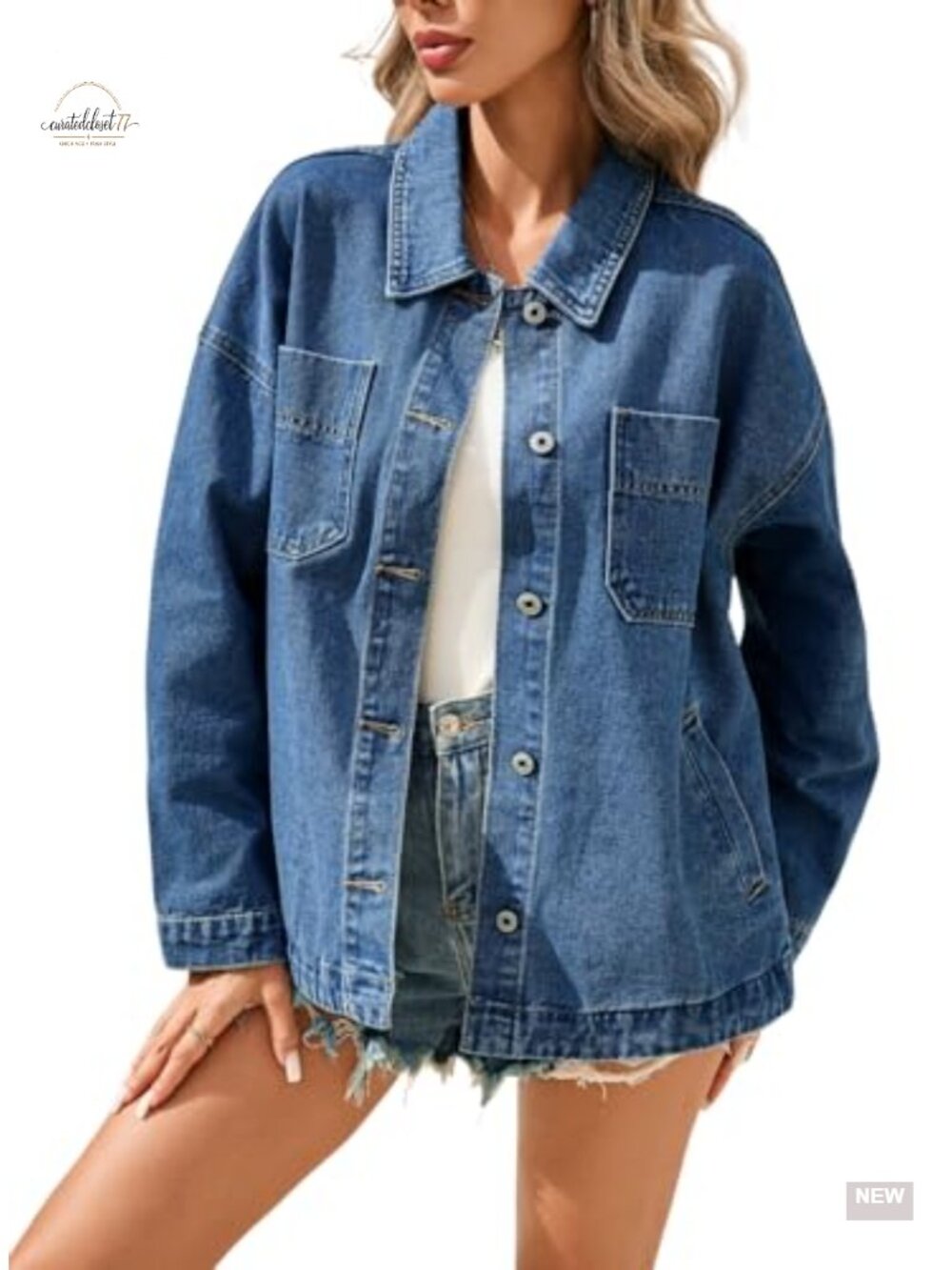 Oversized Denim Jacket Women Button Down Jean Shacket Long Sleeve with Pockets